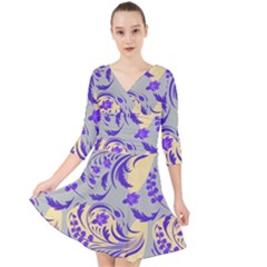 Folk floral pattern. Abstract flowers surface design. Seamless pattern Quarter Sleeve Front Wrap Dress