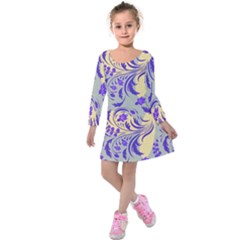 Folk floral pattern. Abstract flowers surface design. Seamless pattern Kids  Long Sleeve Velvet Dress