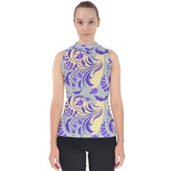 Folk floral pattern. Abstract flowers surface design. Seamless pattern Mock Neck Shell Top