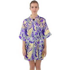 Folk floral pattern. Abstract flowers surface design. Seamless pattern Half Sleeve Satin Kimono 