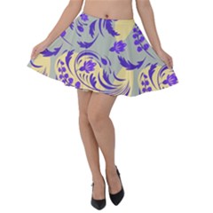 Folk floral pattern. Abstract flowers surface design. Seamless pattern Velvet Skater Skirt