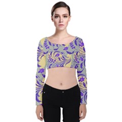 Folk floral pattern. Abstract flowers surface design. Seamless pattern Velvet Long Sleeve Crop Top