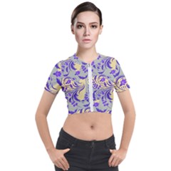 Folk floral pattern. Abstract flowers surface design. Seamless pattern Short Sleeve Cropped Jacket