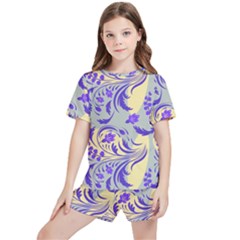 Folk floral pattern. Abstract flowers surface design. Seamless pattern Kids  Tee and Sports Shorts Set