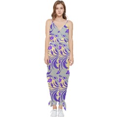 Folk floral pattern. Abstract flowers surface design. Seamless pattern Sleeveless Tie Ankle Jumpsuit