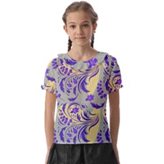 Folk floral pattern. Abstract flowers surface design. Seamless pattern Kids  Frill Chiffon Blouse