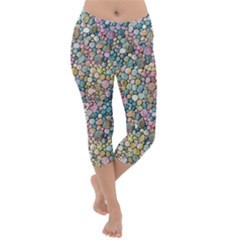 Multicolored Watercolor Stones Lightweight Velour Capri Yoga Leggings by SychEva