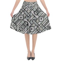 Tribal Geometric Grunge Print Flared Midi Skirt by dflcprintsclothing