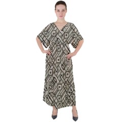 Tribal Geometric Grunge Print V-neck Boho Style Maxi Dress by dflcprintsclothing