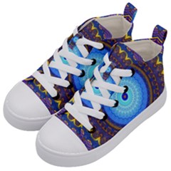 Blue Violet Midnight Sun Mandala Boho Hipppie Kids  Mid-top Canvas Sneakers