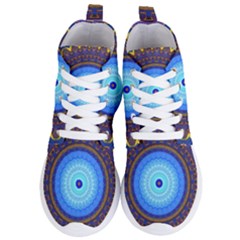 Blue Violet Midnight Sun Mandala Boho Hipppie Women s Lightweight High Top Sneakers by CrypticFragmentsDesign