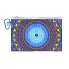 Blue Violet Midnight Sun Mandala Boho Hipppie Canvas Cosmetic Bag (large) by CrypticFragmentsDesign