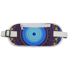 Blue Violet Midnight Sun Mandala Boho Hipppie Rounded Waist Pouch by CrypticFragmentsDesign