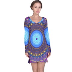 Blue Violet Midnight Sun Mandala Hippie Trippy Psychedelic Kaleidoscope  Long Sleeve Nightdress