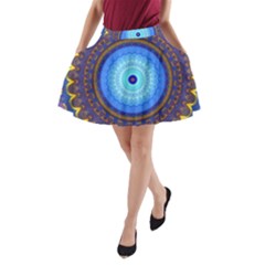 Blue Violet Midnight Sun Mandala Hippie Trippy Psychedelic Kaleidoscope  A-line Pocket Skirt by CrypticFragmentsDesign