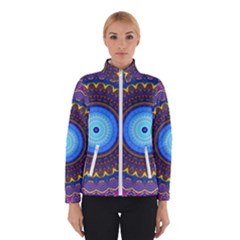 Blue Violet Midnight Sun Mandala Hippie Trippy Psychedelic Kaleidoscope  Winter Jacket by CrypticFragmentsDesign