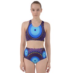 Blue Violet Midnight Sun Mandala Hippie Trippy Psychedelic Kaleidoscope  Racer Back Bikini Set