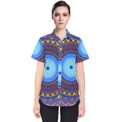 Blue Violet Midnight Sun Mandala Hippie Trippy Psychedelic Kaleidoscope  Women s Short Sleeve Shirt