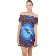 Blue Violet Midnight Sun Mandala Hippie Trippy Psychedelic Kaleidoscope  Off Shoulder Chiffon Dress