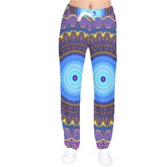 Blue Violet Midnight Sun Mandala Hippie Trippy Psychedelic Kaleidoscope  Women Velvet Drawstring Pants