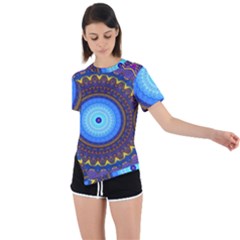 Blue Violet Midnight Sun Mandala Hippie Trippy Psychedelic Kaleidoscope  Asymmetrical Short Sleeve Sports Tee