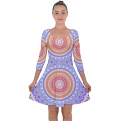 Pretty Pastel Boho Hippie Mandala Quarter Sleeve Skater Dress by CrypticFragmentsDesign