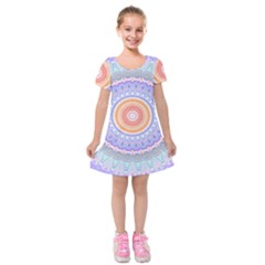 Pretty Pastel Boho Hippie Mandala Kids  Short Sleeve Velvet Dress by CrypticFragmentsDesign