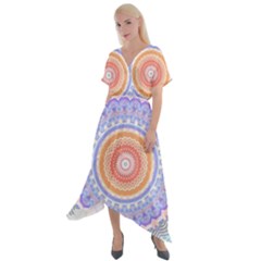 Pretty Pastel Boho Hippie Mandala Cross Front Sharkbite Hem Maxi Dress by CrypticFragmentsDesign