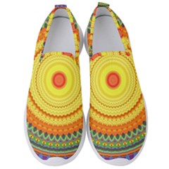 Neon Calliope Kaleidoscope Mandala Men s Slip On Sneakers by CrypticFragmentsDesign