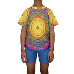 Neon Calliope Kaleidoscope Mandala Kids  Short Sleeve Swimwear