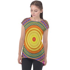 Neon Calliope Kaleidoscope Mandala Cap Sleeve High Low Top by CrypticFragmentsDesign