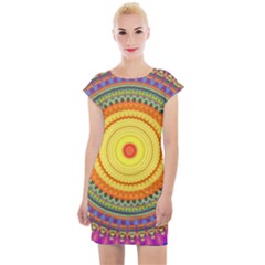 Neon Calliope Kaleidoscope Mandala Cap Sleeve Bodycon Dress