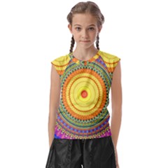 Neon Calliope Kaleidoscope Mandala Kids  Raglan Cap Sleeve Tee