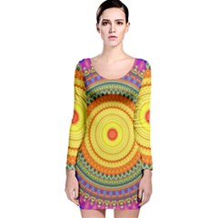 Neon Calliope Kaleidoscope Mandala Long Sleeve Velvet Bodycon Dress