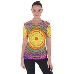 Neon Calliope Kaleidoscope Mandala Shoulder Cut Out Short Sleeve Top