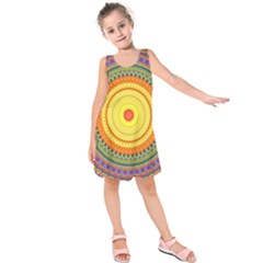 Neon Calliope Kaleidoscope Mandala Kids  Sleeveless Dress