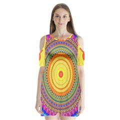 Neon Calliope Kaleidoscope Mandala Shoulder Cutout Velvet One Piece