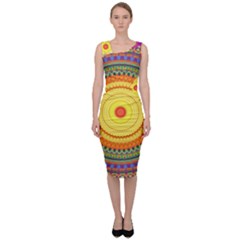 Neon Calliope Kaleidoscope Mandala Sleeveless Pencil Dress