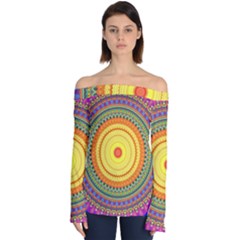 Neon Calliope Kaleidoscope Mandala Off Shoulder Long Sleeve Top