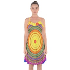 Neon Calliope Kaleidoscope Mandala Ruffle Detail Chiffon Dress