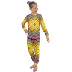 Neon Calliope Kaleidoscope Mandala Kids  Long Sleeve Set  by CrypticFragmentsDesign