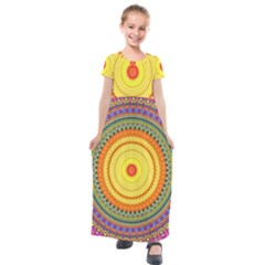 Neon Calliope Kaleidoscope Mandala Kids  Short Sleeve Maxi Dress