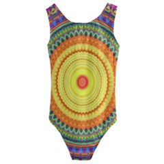 Neon Calliope Kaleidoscope Mandala Kids  Cut-out Back One Piece Swimsuit by CrypticFragmentsDesign