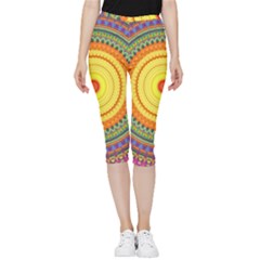 Neon Calliope Kaleidoscope Mandala Inside Out Lightweight Velour Capri Leggings 