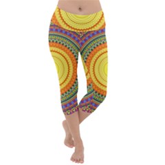 Neon Calliope Kaleidoscope Mandala Lightweight Velour Capri Yoga Leggings by CrypticFragmentsDesign