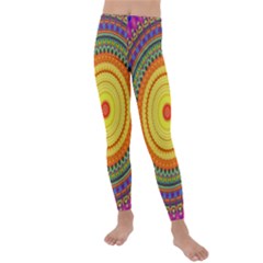 Neon Calliope Kaleidoscope Mandala Kids  Lightweight Velour Leggings by CrypticFragmentsDesign