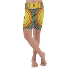 Neon Calliope Kaleidoscope Mandala Kids  Lightweight Velour Cropped Yoga Leggings