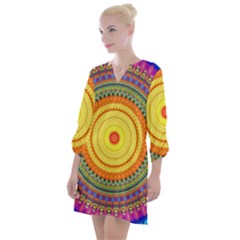 Neon Calliope Kaleidoscope Mandala Open Neck Shift Dress