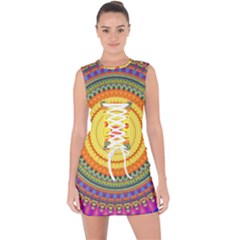 Neon Calliope Kaleidoscope Mandala Lace Up Front Bodycon Dress