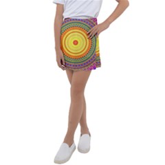 Neon Calliope Kaleidoscope Mandala Kids  Tennis Skirt by CrypticFragmentsDesign